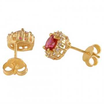 Red Gemstone and White Cubic Zirconia Gold Plated Stud Earring| Jewels Artisan