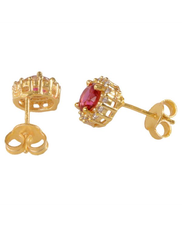 Red Gemstone and White Cubic Zirconia Gold Plated Stud Earring| Jewels Artisan