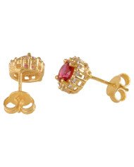 Red Gemstone and White Cubic Zirconia Gold Plated Stud Earring| Jewels Artisan