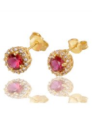 Red Gemstone and White Cubic Zirconia Gold Plated Stud Earring| Jewels Artisan