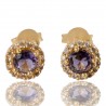Purple Gemstone and White Cubic Zirconia Gold Plated Stud Earring| Jewels Artisan