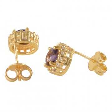 Purple Gemstone and White Cubic Zirconia Gold Plated Stud Earring| Jewels Artisan
