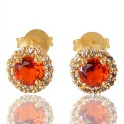 Orange Gemstone and White Cubic Zirconia Gold Plated Stud Earring| Jewels Artisan