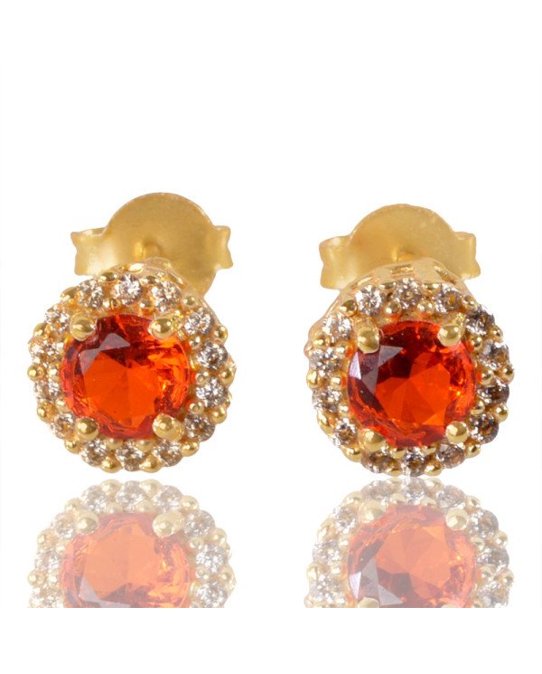 Orange Gemstone and White Cubic Zirconia Gold Plated Stud Earring| Jewels Artisan