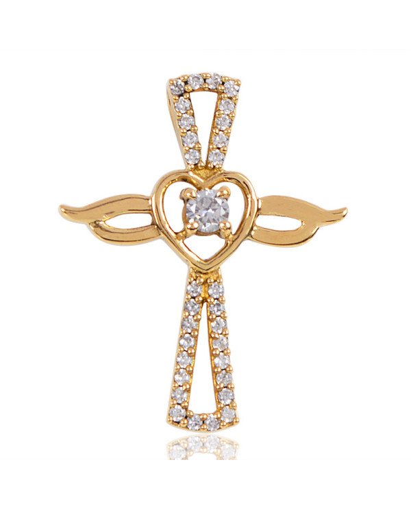 White Cubic Zirconia Yellow Gold Plated Fashionable Cross Pendant| Jewels Artisan