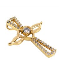 White Cubic Zirconia Yellow Gold Plated Fashionable Cross Pendant| Jewels Artisan