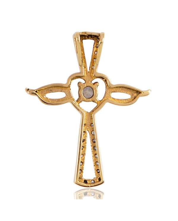 White Cubic Zirconia Yellow Gold Plated Fashionable Cross Pendant| Jewels Artisan