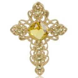 Yellow Gemstone Gold Plated Fashionable Cross Pendant| Jewels Artisan
