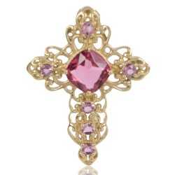 Pink Gemstone Gold Plated Fashionable Cross Pendant| Jewels Artisan