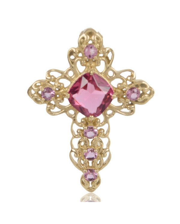 Pink Gemstone Gold Plated Fashionable Cross Pendant| Jewels Artisan