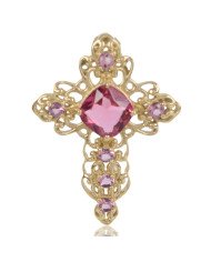 Pink Gemstone Gold Plated Fashionable Cross Pendant| Jewels Artisan