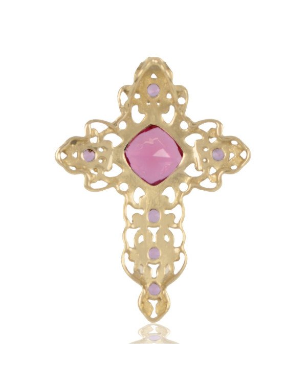 Pink Gemstone Gold Plated Fashionable Cross Pendant| Jewels Artisan