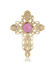 Pink Gemstone Gold Plated Fashionable Cross Pendant| Jewels Artisan
