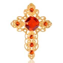 Orange Gemstone Gold Plated Fashionable Cross Pendant| Jewels Artisan
