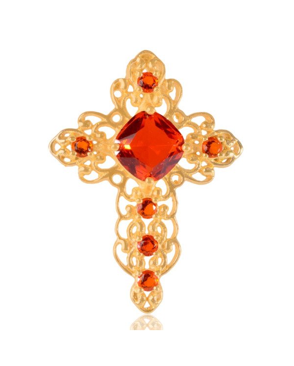 Orange Gemstone Gold Plated Fashionable Cross Pendant| Jewels Artisan