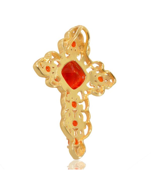 Orange Gemstone Gold Plated Fashionable Cross Pendant| Jewels Artisan
