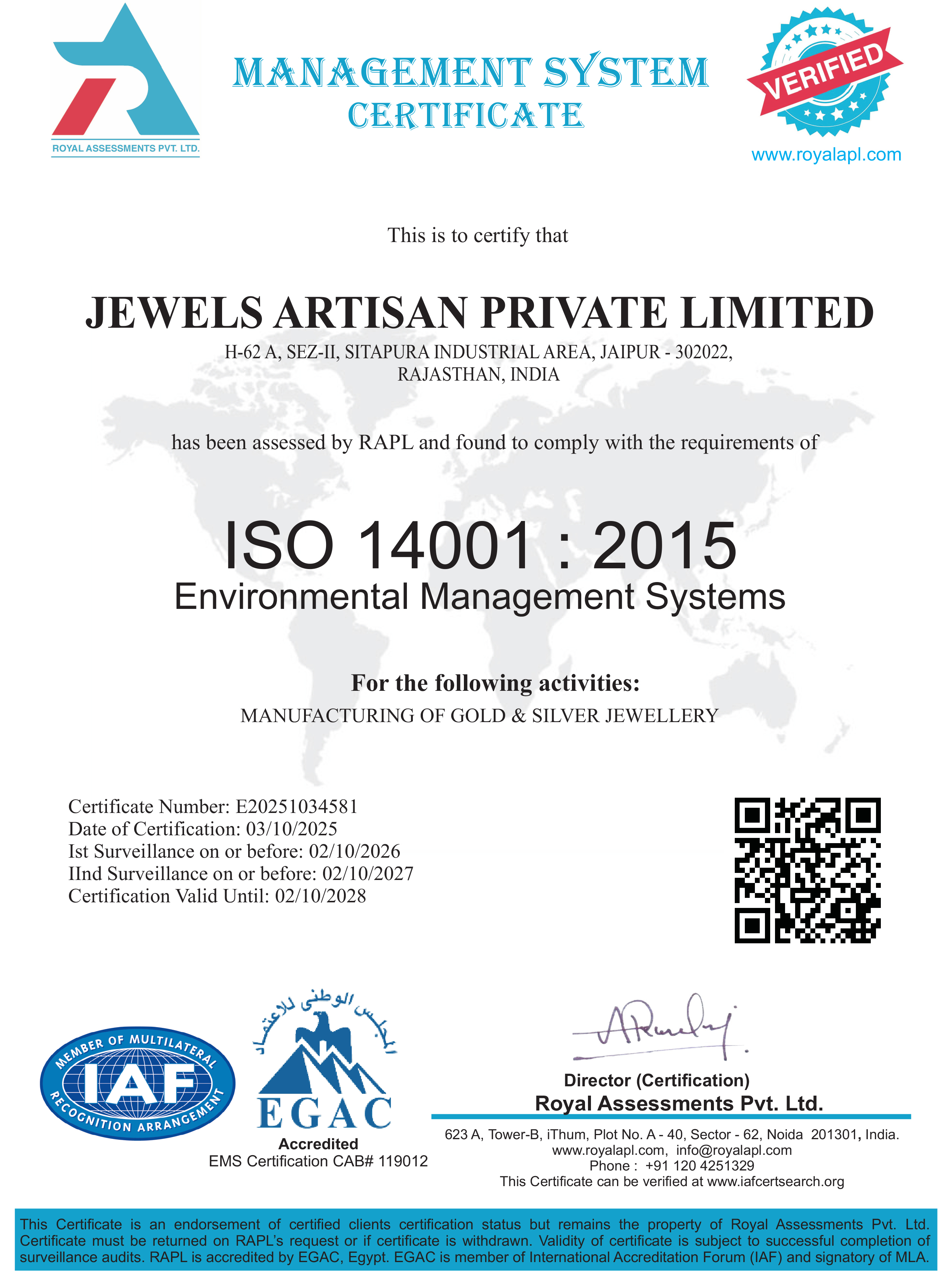 ISO14001 CERTIFICATE